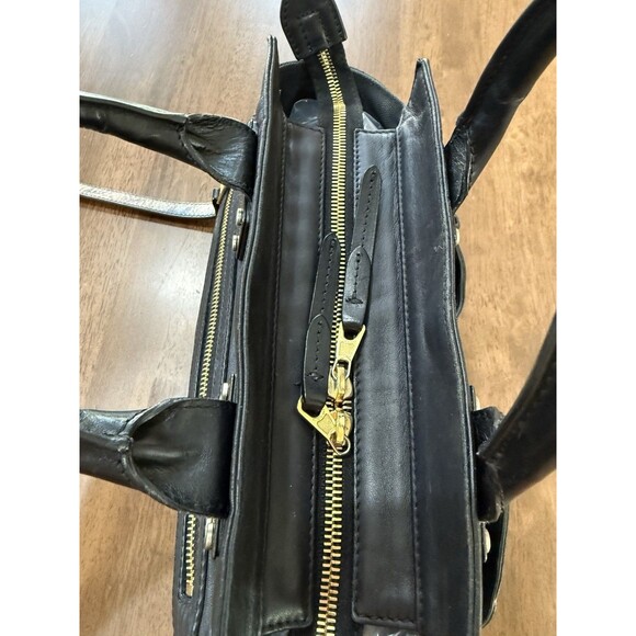 Rag & Bone Black Leather Satchel Tote Crossbody Gold Hardware Structured Handbag - Picture 6 of 16